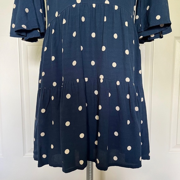 Faithfull the Brand Navy Blue Vintage Fresa White Polka Dot Dress Size 4 - Picture 6 of 12